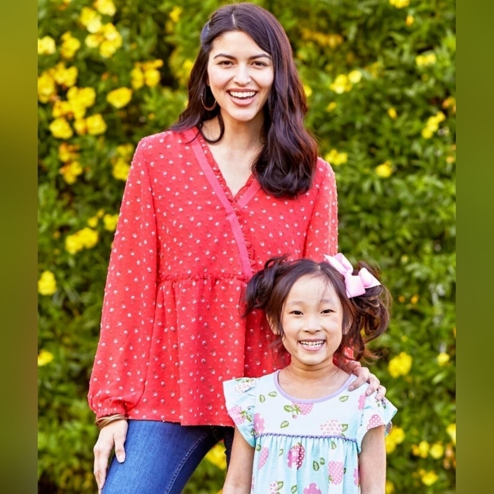 Matilda Jane Let’s Go Together Women's Must Be Love Red Swiss Dot Blouse Small